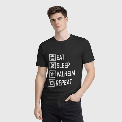 Мужская футболка 3D с принтом Eat/Sleep/Valheim/Repeat, фото на моделе #1