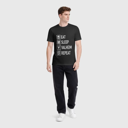 Мужская футболка 3D с принтом Eat/Sleep/Valheim/Repeat, вид сбоку #3