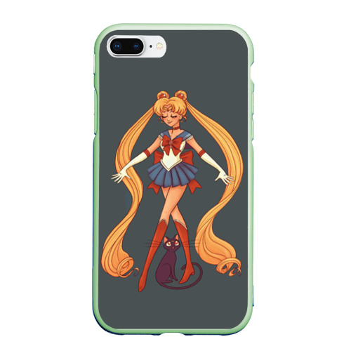 Чехол для iPhone 7Plus/8 Plus матовый Sailor Moon Сейлор Мун, цвет салатовый