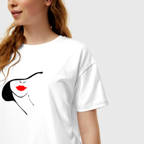 Женская футболка хлопок Oversize Леди в шляпке, цвет белый - фото 3