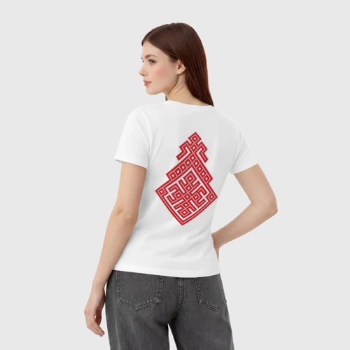 Женская футболка хлопок с принтом Славянский Оберег Макошь, вид сзади #2