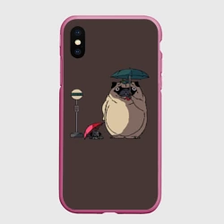 Чехол для iPhone XS Max матовый Мопсы на остановке в стиле Тоторо