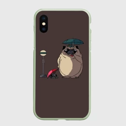 Чехол для iPhone XS Max матовый Мопсы на остановке в стиле Тоторо