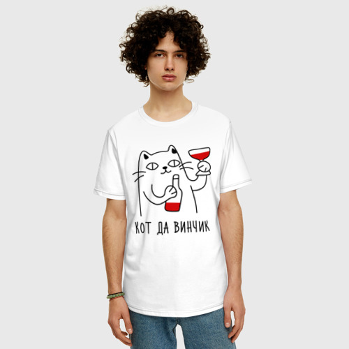 Мужская футболка хлопок Oversize с принтом Кот да винчик, фото на моделе #1