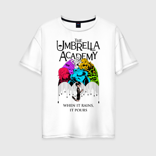 Женская футболка из хлопка оверсайз с принтом Академия Амбрелла, вид спереди №1