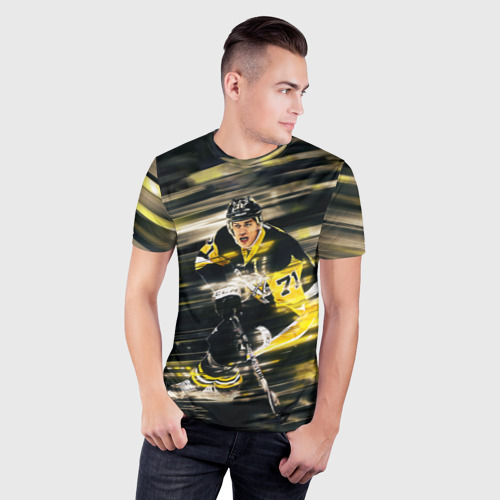 Мужская футболка 3D Slim с принтом Евгений Малкин, фото на моделе #1