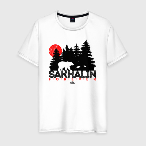 Мужская футболка из хлопка с принтом Sakhalin forever, вид спереди №1