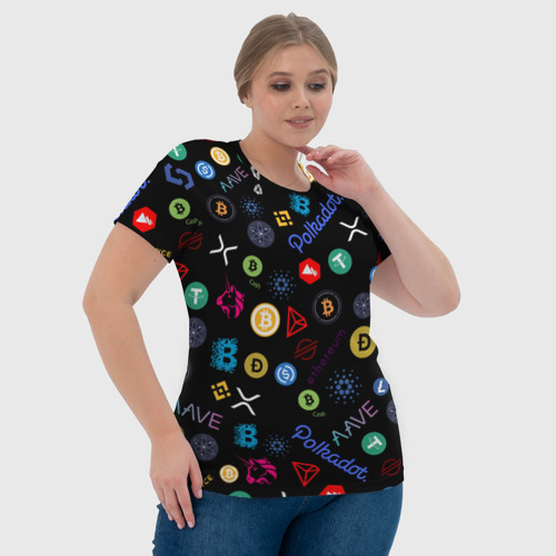Женская футболка 3D с принтом ЛОГОТИПЫ КРИПТОВАЛЮТ | CRYPTOCURRENCIES (Z), фото #4