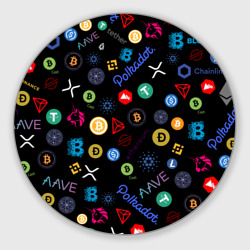 Круглый коврик для мышки Логотипы криптовалют cryptocurrencies