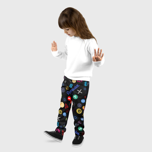 Детские брюки 3D с принтом ЛОГОТИПЫ КРИПТОВАЛЮТ | CRYPTOCURRENCIES (Z), фото на моделе #1