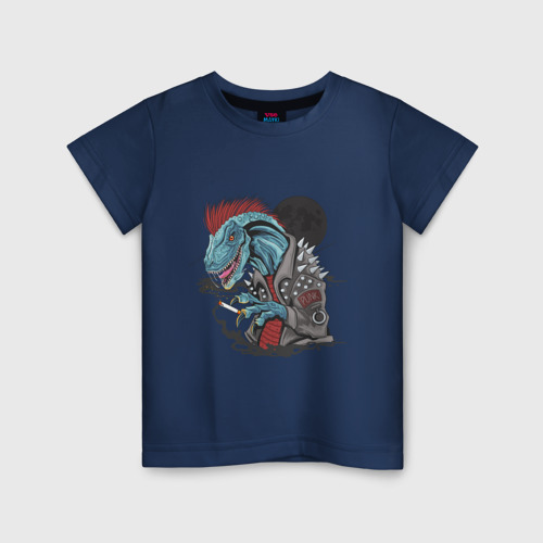 Детская футболка хлопок с принтом Динозавр панк, вид спереди #2