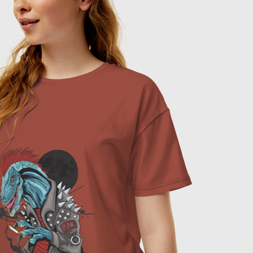 Женская футболка хлопок Oversize Динозавр панк, цвет кирпичный - фото 3