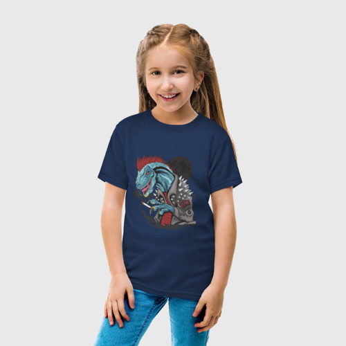 Детская футболка хлопок с принтом Динозавр панк, вид сбоку #3