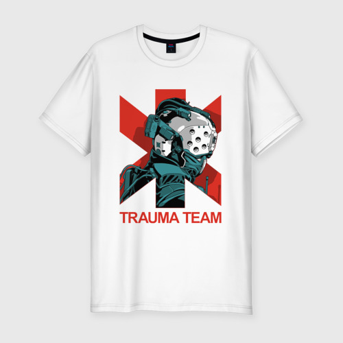 Мужская приталенная футболка из хлопка с принтом TRAUMA TEAM Cyberpunk 2077, вид спереди №1