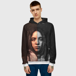 Толстовка с принтом Билли Айлиш Billie Eilish для мужчины, вид на модели спереди №2. Цвет основы: белый