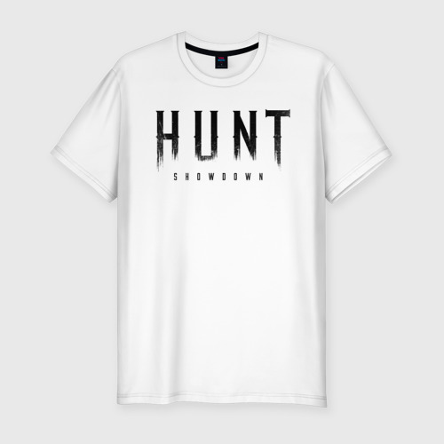 Мужская футболка приталенная из хлопка с принтом Hunt: showdown черный, вид спереди №1