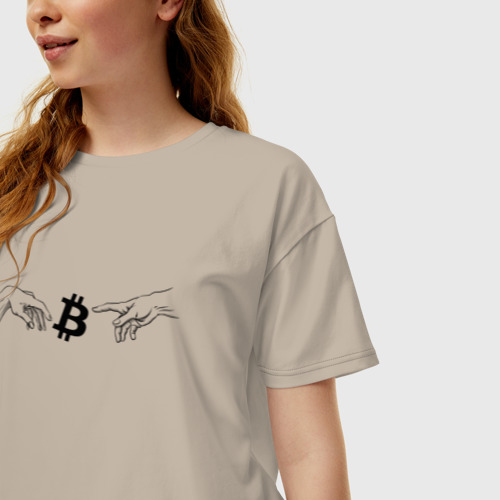 Женская футболка хлопок Oversize Bitcoin криптовалюта, цвет миндальный - фото 3