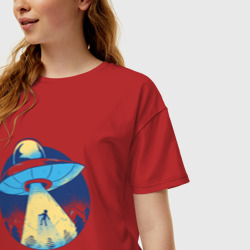 Женская футболка хлопок Oversize Похищение пришельцами в лесу - фото 2