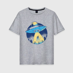 Женская футболка хлопок Oversize Похищение пришельцами в лесу