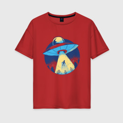 Женская футболка хлопок Oversize Похищение пришельцами в лесу