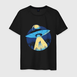 Мужская футболка хлопок Похищение пришельцами в лесу