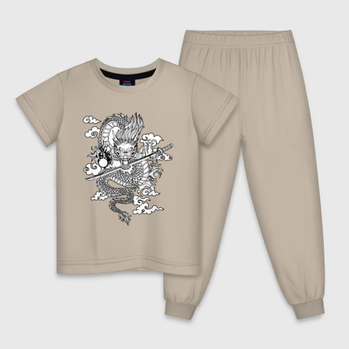 Детская пижама хлопок с принтом ДРАКОН | DRAGON, вид спереди #2