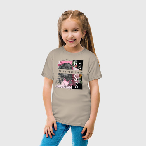 Детская футболка хлопок Roses, цвет миндальный - фото 5
