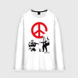 Женский лонгслив oversize хлопок Make peace no war Banksy