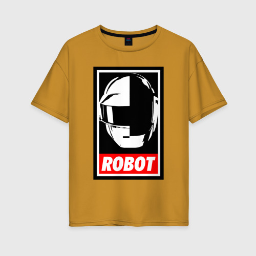 Женская футболка хлопок Oversize Daft Punk, цвет горчичный