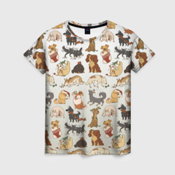 Женская футболка 3D Узор песики собачки гав