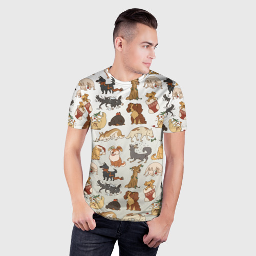 Мужская футболка 3D Slim Узор песики собачки гав, цвет 3D печать - фото 3