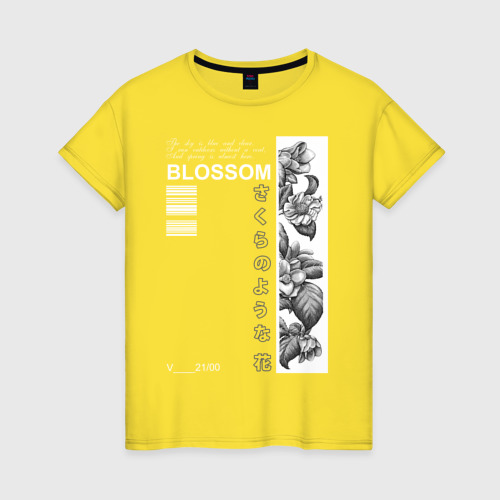 Женская футболка хлопок с принтом BLOSSOM, вид спереди #2