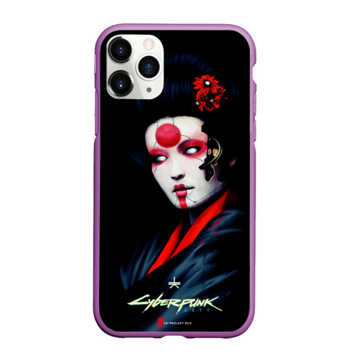 Чехол для iPhone 11 Pro Max матовый Cyberpunk 2077 самурай, цвет фиолетовый