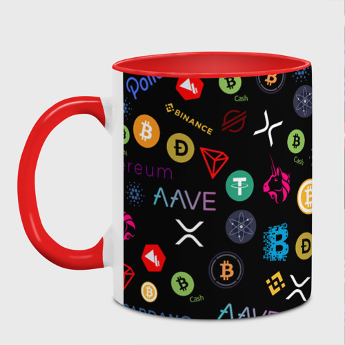 Кружка с полной запечаткой Bitcoin pattern биткоинz, цвет белый + красный - фото 2