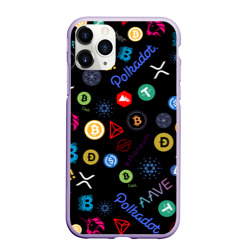 Чехол для iPhone 11 Pro матовый Bitcoin pattern биткоинz