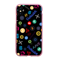 Чехол для iPhone XS Max матовый Bitcoin pattern биткоинz