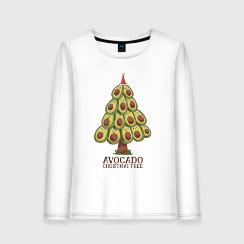 Женский лонгслив из хлопка с принтом Avocado Christmas Tree, вид спереди №1