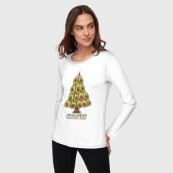 Лонгслив с принтом Avocado Christmas Tree для женщины, вид на модели спереди №2. Цвет основы: белый