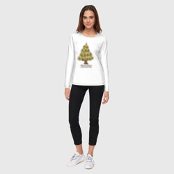 Лонгслив с принтом Avocado Christmas Tree для женщины, вид на модели спереди №3. Цвет основы: белый