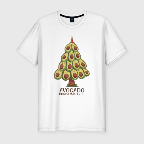 Мужская футболка хлопок Slim Avocado Christmas Tree, цвет белый