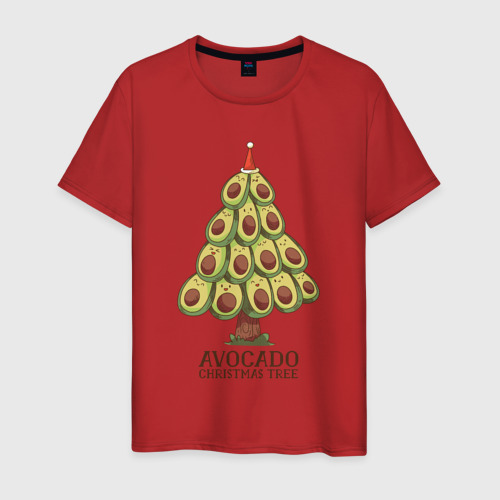 Мужская футболка хлопок Avocado Christmas Tree, цвет красный