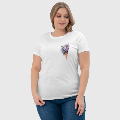 Женская футболка хлопок Цветочное мороженое, цвет белый - фото 6