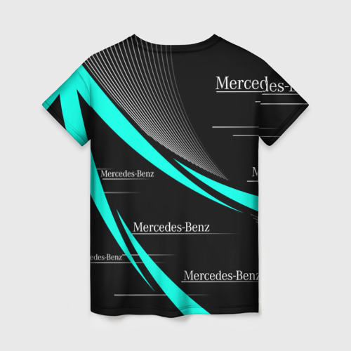 Женская футболка 3D с принтом Mercedes Benz аквамариновый, вид сзади #1