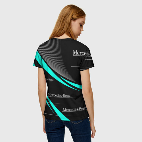 Женская футболка 3D с принтом Mercedes Benz аквамариновый, вид сзади #2