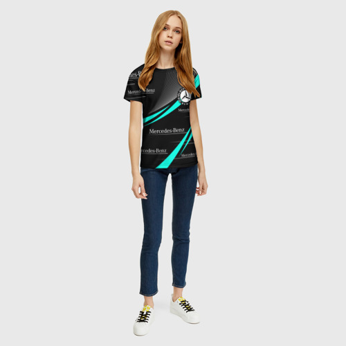 Женская футболка 3D с принтом Mercedes Benz аквамариновый, вид сбоку #3