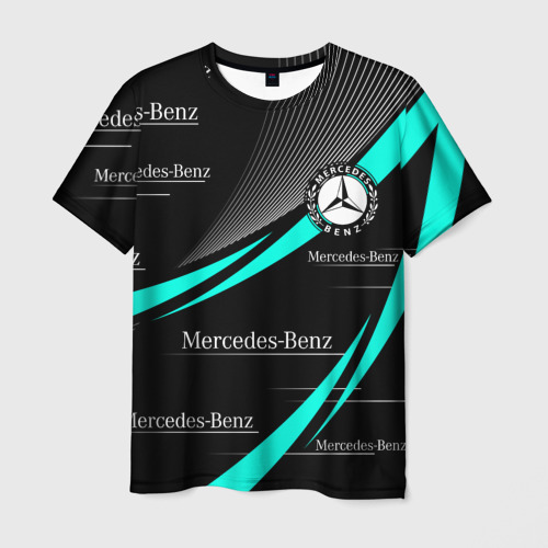 Мужская футболка 3D Mercedes Benz аквамариновый, цвет 3D печать