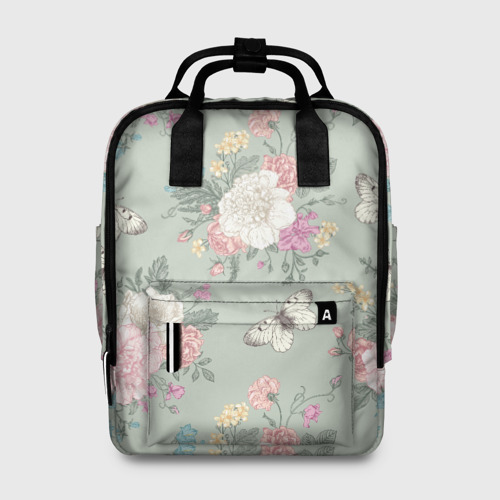 Женский рюкзак 3D с принтом Бабочки в цветах, вид спереди #2