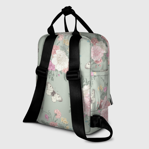 Женский рюкзак 3D с принтом Бабочки в цветах, вид сзади #1