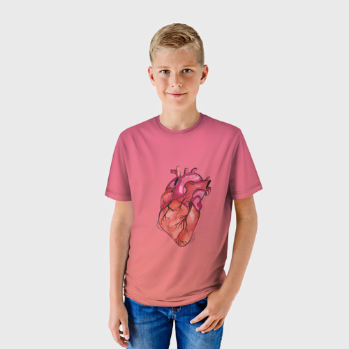 Детская футболка 3D с принтом Анатомия сердце реальное, фото на моделе #1