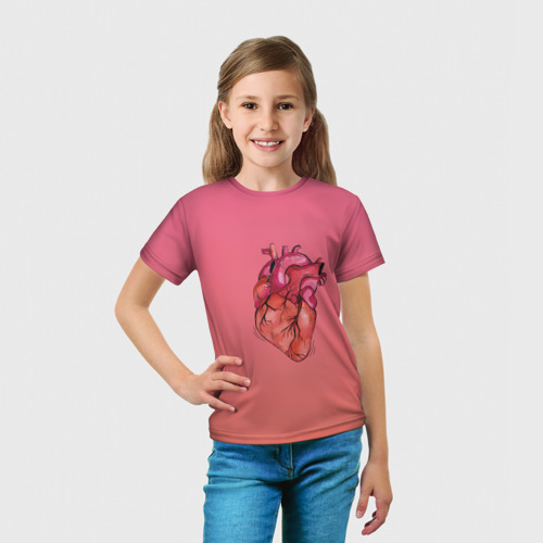 Детская футболка 3D с принтом Анатомия сердце реальное, вид сбоку #3